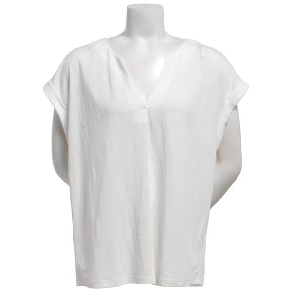 Womens Bobeau Short Sleeve Solid Pleated Front Blouse - image 