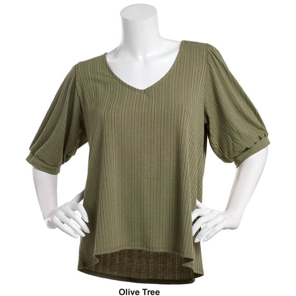 Womens New York Laundry Multi Rib Elbow Puff Sleeve Blouse