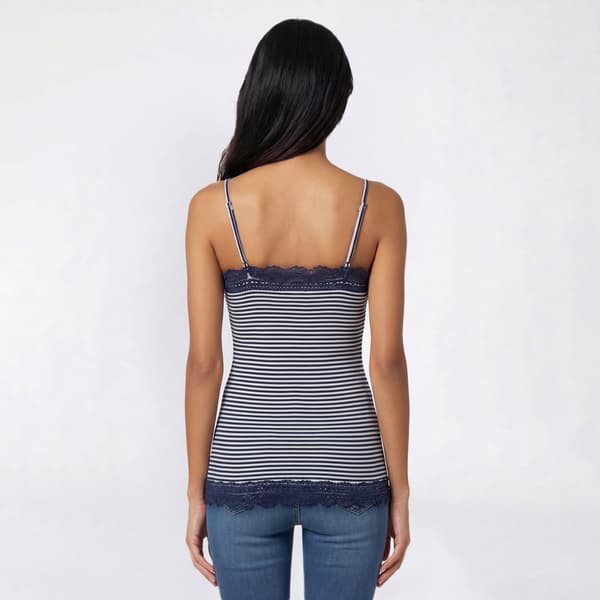 Juniors Pink Rose Rib Lace Trim Long Camisole w/ Stripes