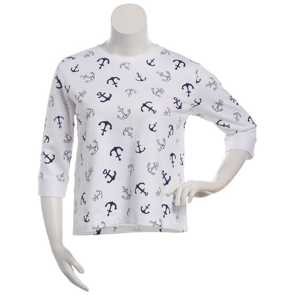 Petite Bonnie Evans 3/4 Sleeve French Terry Anchors Sweater