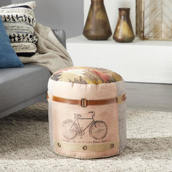 9th & Pike® Rustic Multi Colored Canvas Pouf Ottoman