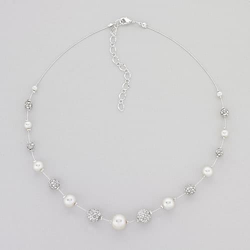 Rosa Rhinestones Pearl Station Rhinestone Necklace - image 