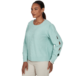 Womens Ruby Rd. Mythical Long Open Sleeve Cable Knit Sweater