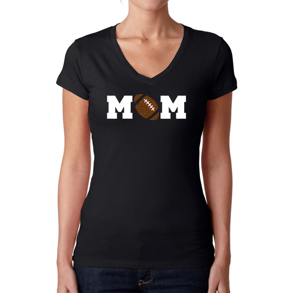 Womens LA Pop Art Football Mom - Word Art V-Neck T-Shirt - image 