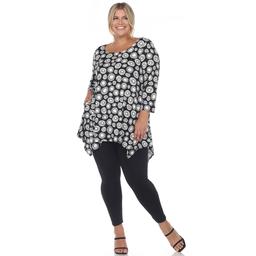 Plus Size White Mark Printed Geometric Circle Tunic