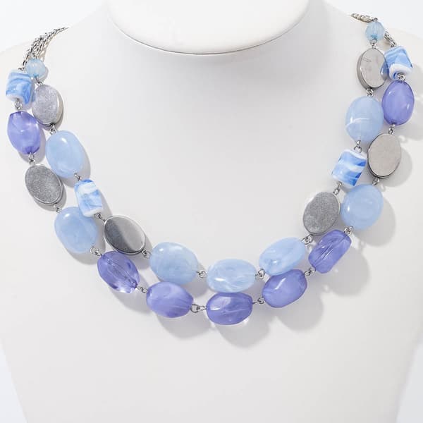 Ashley Cooper(tm) 2 Row Layered Light Blue Beaded Necklace - image 