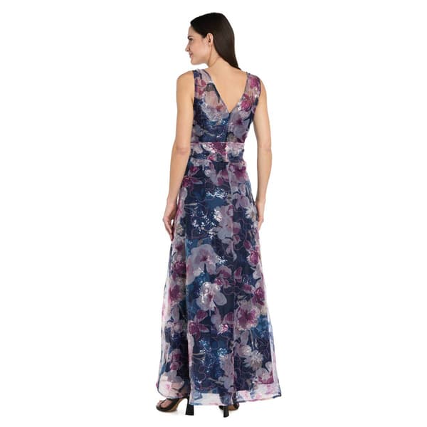 Womens R&M Richards Sleeveless Floral Tie Waist Evening Gown