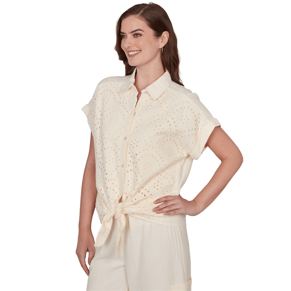 Petite Ruby Rd. Renaissance Romance Short Sleeve Eyelet Blouse