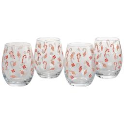 Home Essentials Candy Cane Stemless Wine Glasses - Set of 4