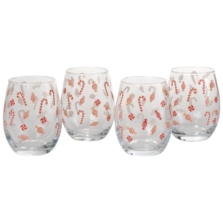 Home Essentials Candy Cane Stemless Wine Glasses - Set of 4