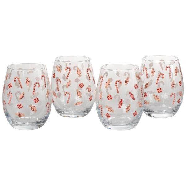Home Essentials Candy Cane Stemless Wine Glasses - Set of 4 - image 