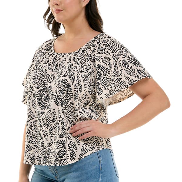 Womens Zac & Rachel Short Flutter Sleeve Dot Floral Blouse