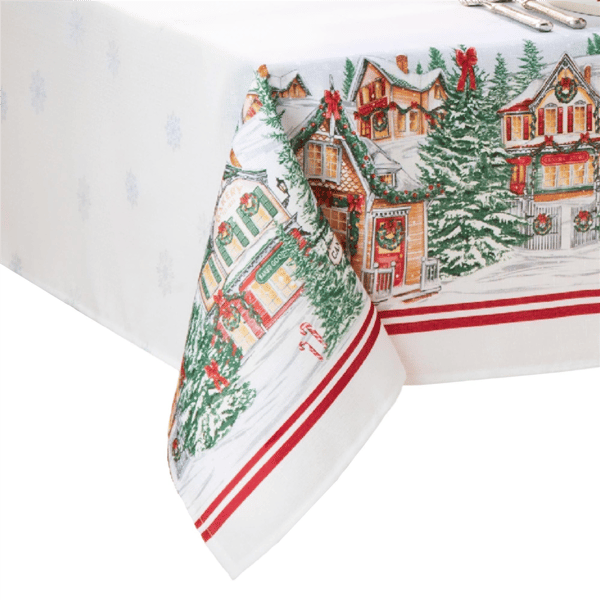 Threadmade Storybook Christmas Village Holiday Tablecloth - image 