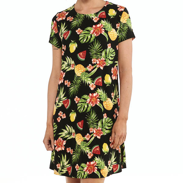 Womens Harlow & Rose Short Sleeve Flower/Fruit Swing Shift Dress