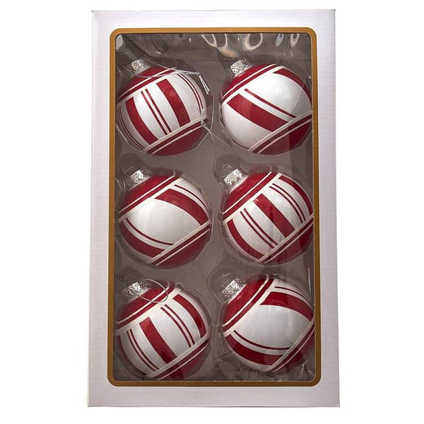 Kurt S. Adler 6pc. Red & White Glass Ball Ornaments Set