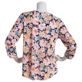 Plus Size Cure 3/4 Sleeve Roll Tab Navy Floral Knit Crepe Blouse