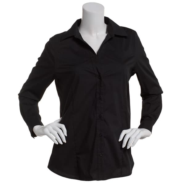 Plus Size Zac & Rachel Long Sleeve Solid Waitress Button Down