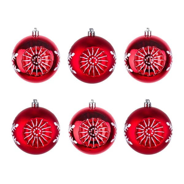 National Tree 6pc. Red Snowflake Shatterproof Ornaments - image 