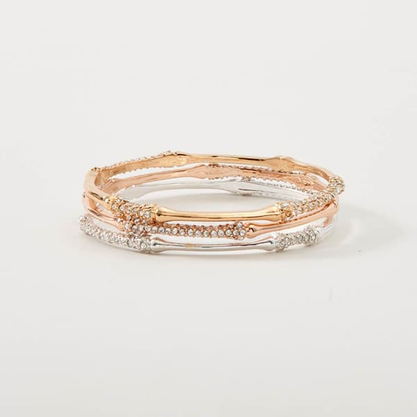 Napier Tri-Tone Bamboo Bangle Bracelet Set - image 