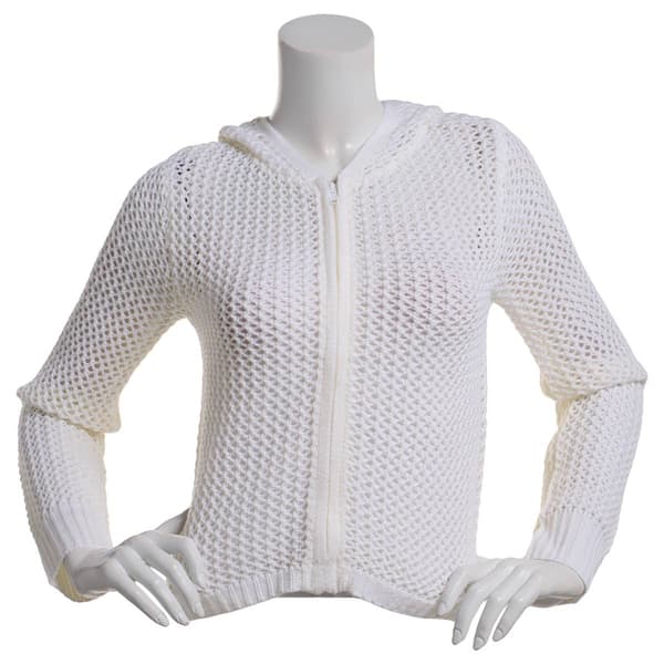 Juniors No Comment Crop Zip Front Mesh Hoodie Cardigan Sweater