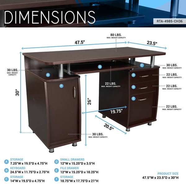 Techni Mobili Complete Workstation Computer Desk w/ Storage