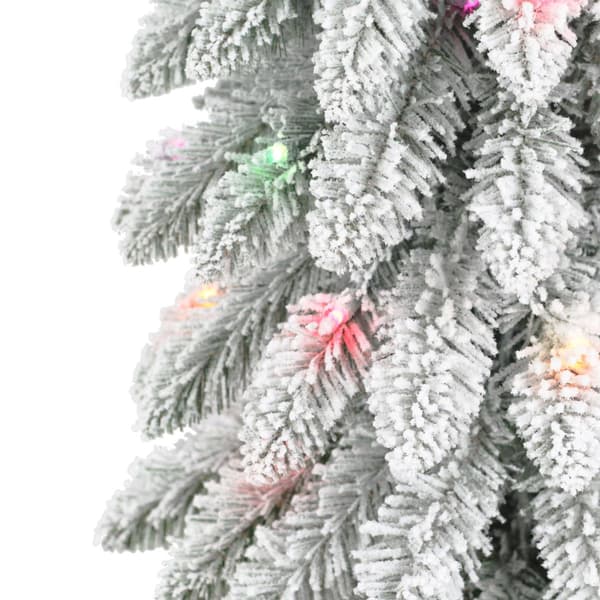 Puleo International 7ft. Pre-Lit Flocked Pencil Christmas Tree