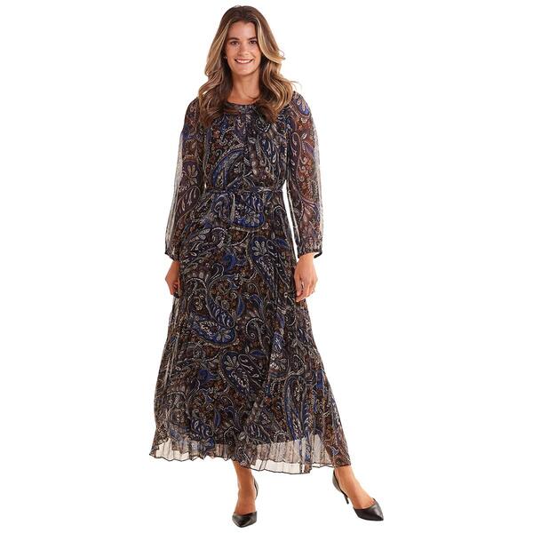 Womens Sandra Darren Long Sleeve Pleated Maxi Dress - image 