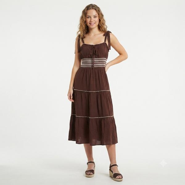 Juniors Trixxi Tie Shoulder Top Stitch Midi Dress