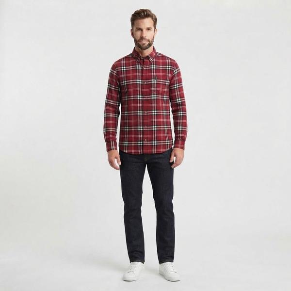 Mens Chaps Double Brush Stretch Flannel Shirt - Brick