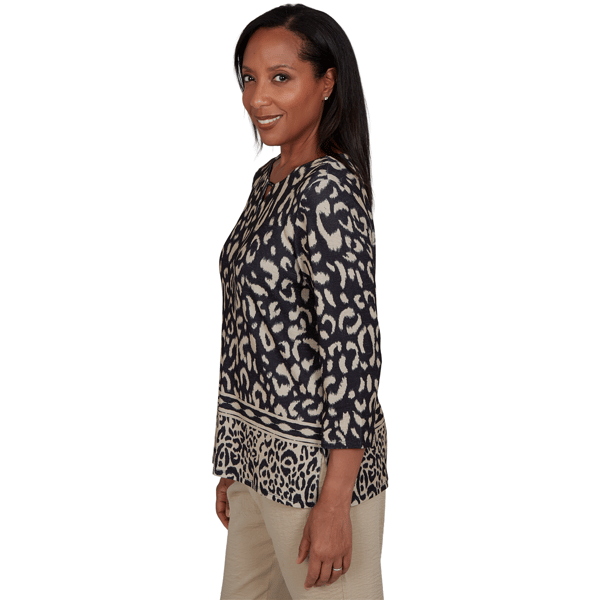 Womens Alfred Dunner Travel Advisory 3/4 Sleeve Leopard Blouse