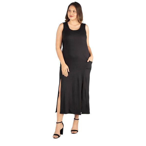 Plus Size 24/7 Comfort Apparel Maxi Dress with Pockets and Slits - image 