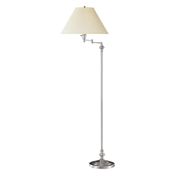 HomeRoots 59 Nickel Swing Arm Floor Lamp With Beige Fabric Empi - image 