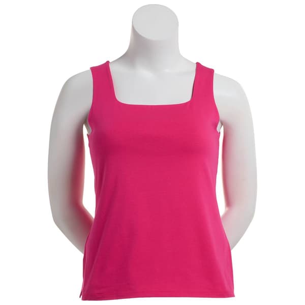 Womens Kasper Solid Double Layer Square Neck Tank