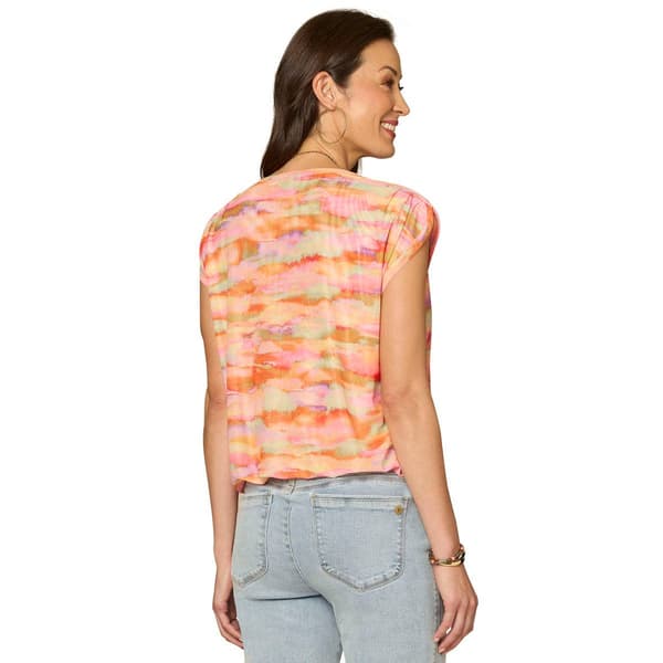 Petite Democracy Cap Sleeve Mesh Body Tie Dye Blouse