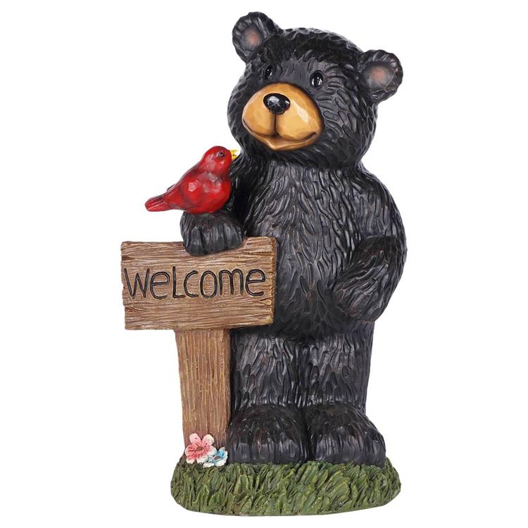 Hi-Line Gift Bear Holding Welcome Sign Garden Statue