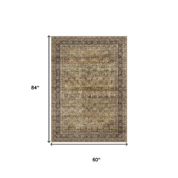 HomeRoots Brown Beige & Green Floral Medallion Washable Area Rug