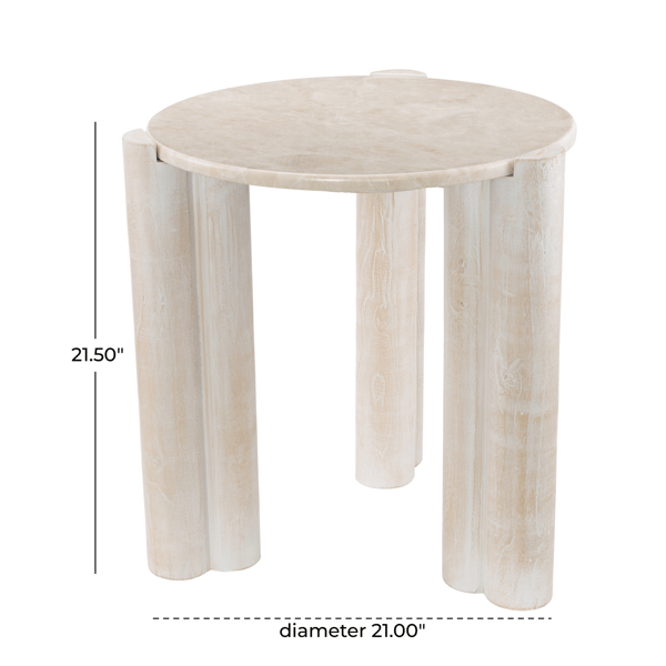 9th & Pike® Traditional Cream Teak Wood Accent Table