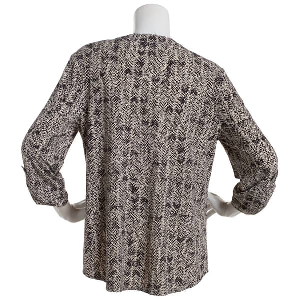Petite Cure 3/4 Sleeve 2 Pocket 1/2 Zip Snake Blouse