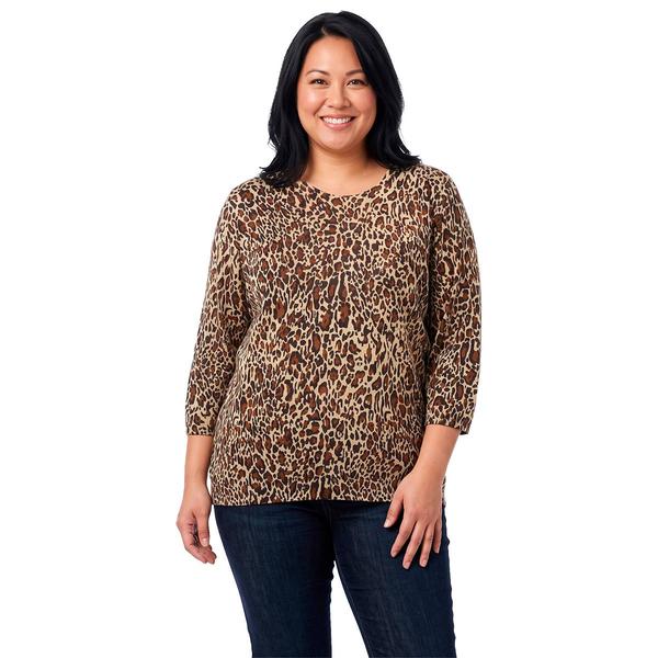 Plus Size Emily Daniels 3/4 Sleeve Animal Rhinestone Sweater