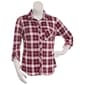 Juniors No Comment Fleece Plaid Flannel with Shirttail Hem-Maroon - image 2