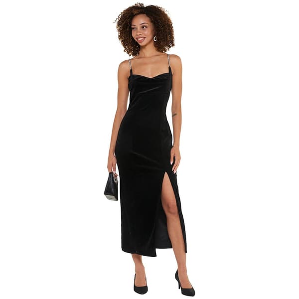 Juniors Emerald Sundae Velvet Sheath Dress with Slit - image 