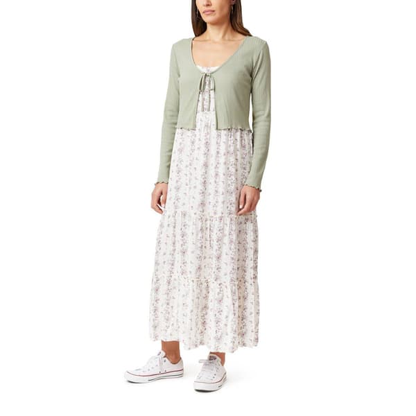 Juniors Wallflower Two in One Cardigan Tier Ivory Maxi Dress