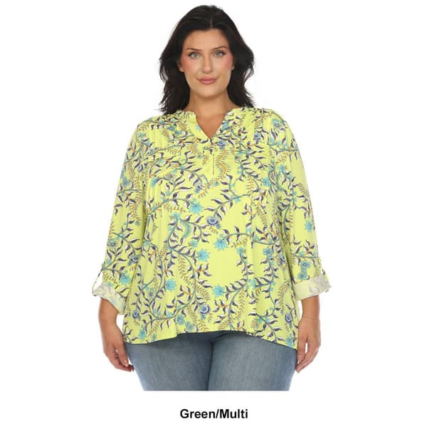 Womens White Mark Paisley V-Neck Long Sleeve Blouse