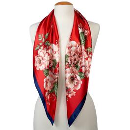 Womens Renshun Floral Square Scarf - Red