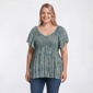 Juniors Plus Angie Floral Smock V Front Peasant Top - image 1