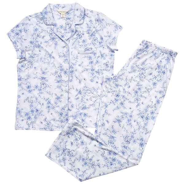 Womens Laura Ashley(R) Bow Toile Long Leg Pajama Set - image 
