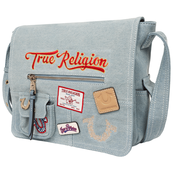 True Religion Multi Patch Denim Messenger Bag
