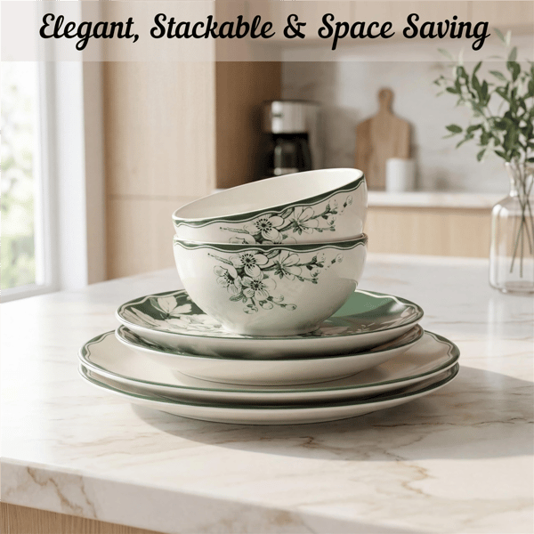 222 Fifth Brittany Stoneware Dinnerware Set 12pc. Sage Floral