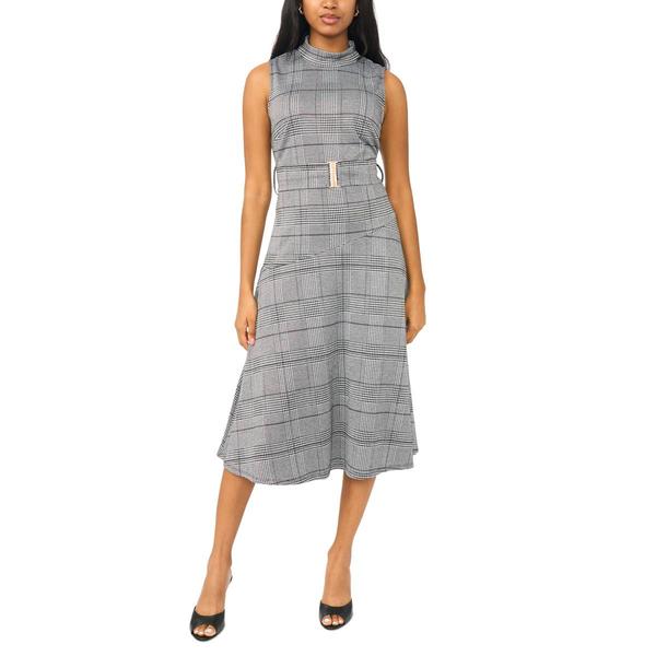Womens MSK Sleeveless Mock Neck Belted Plaid Midi - image 