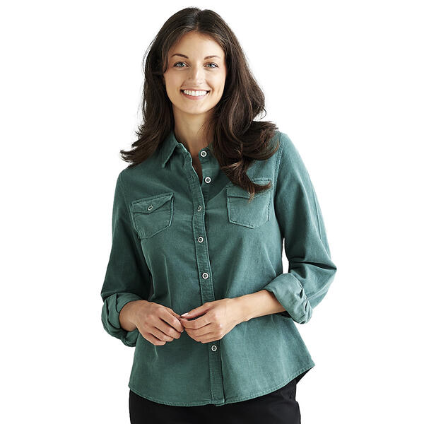 Womens North River Solid Corduroy Casual Button Down Top - image 